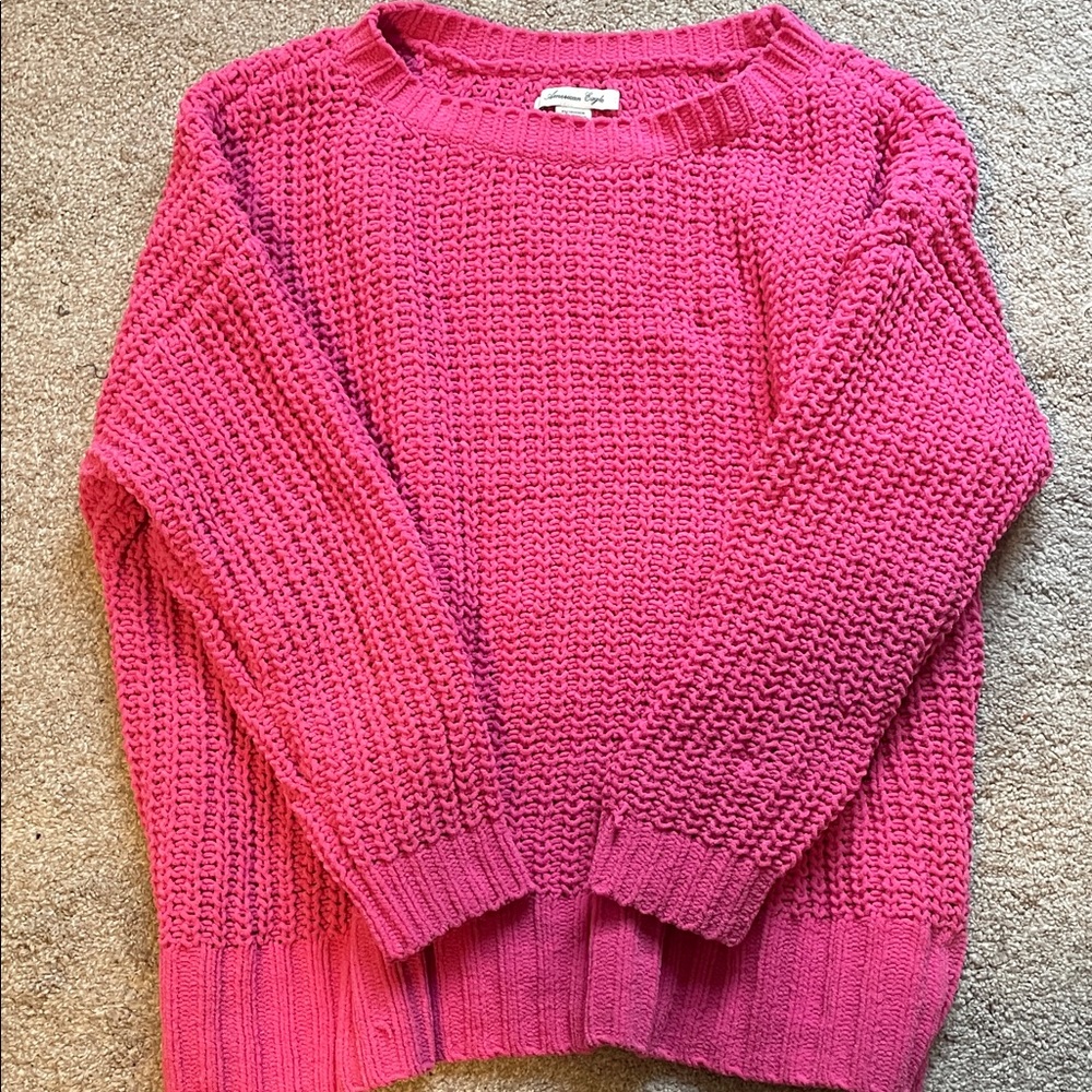 American Eagle Outfitters Vibrant Pink Crew Neck Oversized Womens Sweater XS